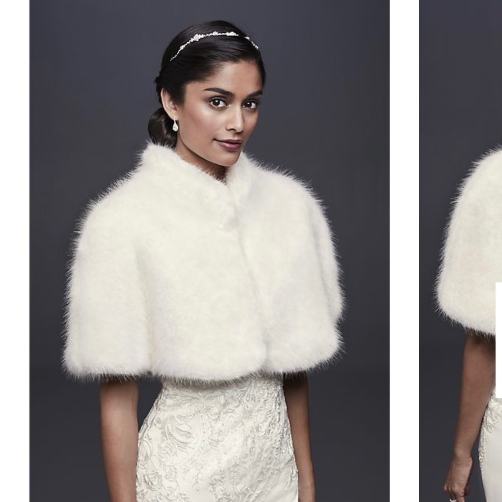 NWT David’s Bridal faux-fur mock neck capelet in white/ivory